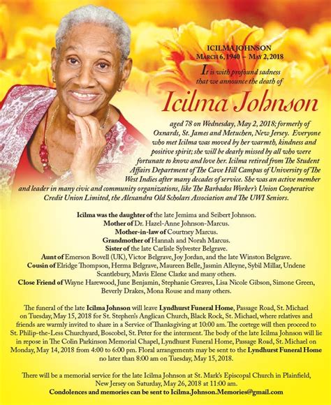 She married Robert A. . Barbados nation sunday sun obituaries